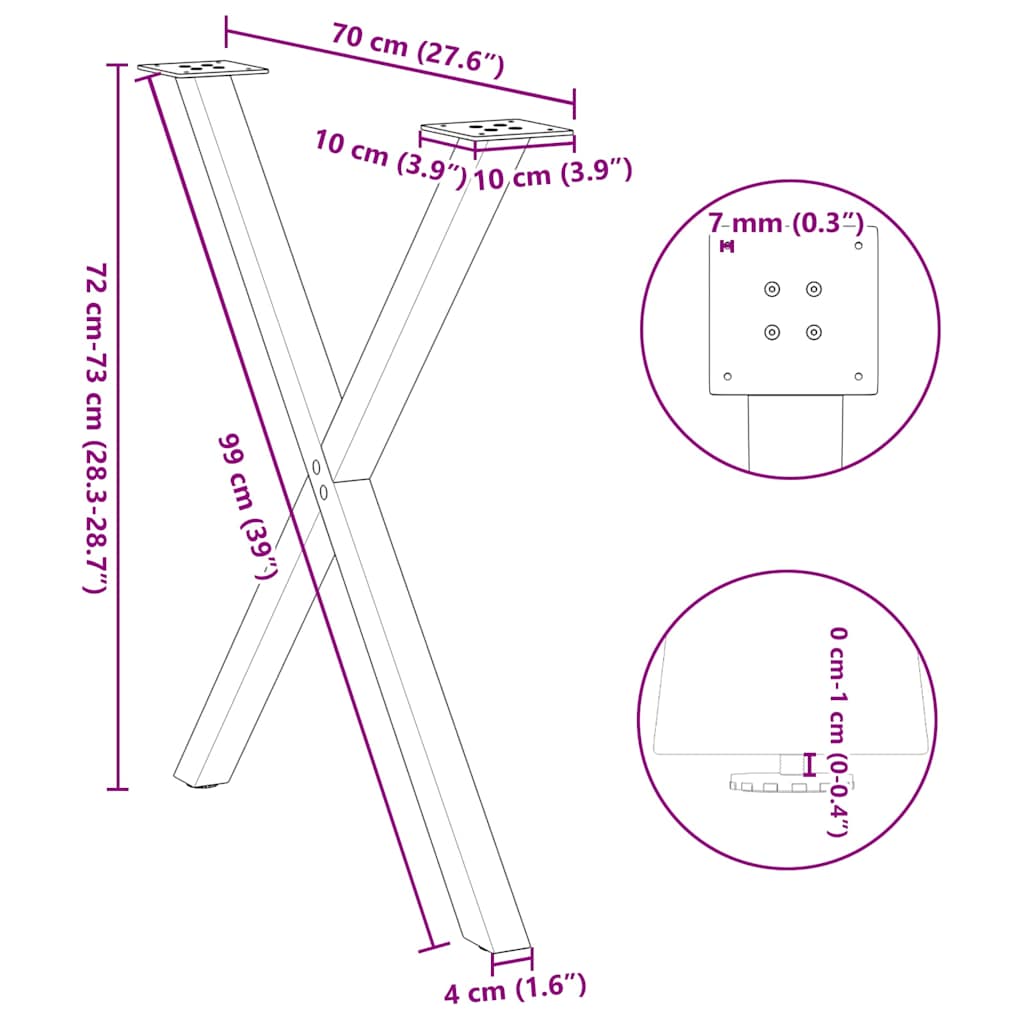 vidaXL Dining Table Legs X-Shaped 2 pcs Natural Steel 70x(72-73) cm Steel