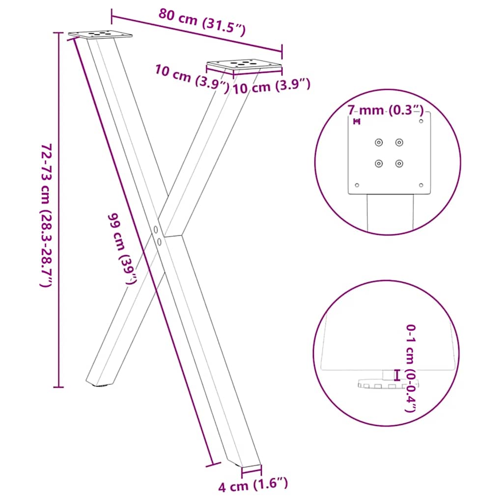 vidaXL Dining Table Legs X-Shaped 2 pcs Black 80x(72-73) cm Steel