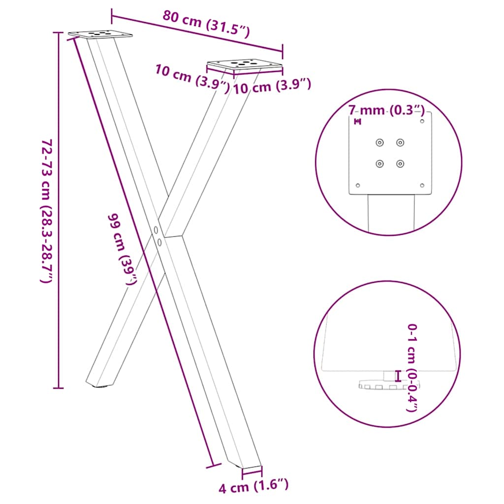 vidaXL Dining Table Legs X-Shaped 2 pcs Anthracite 80x(72-73) cm Steel