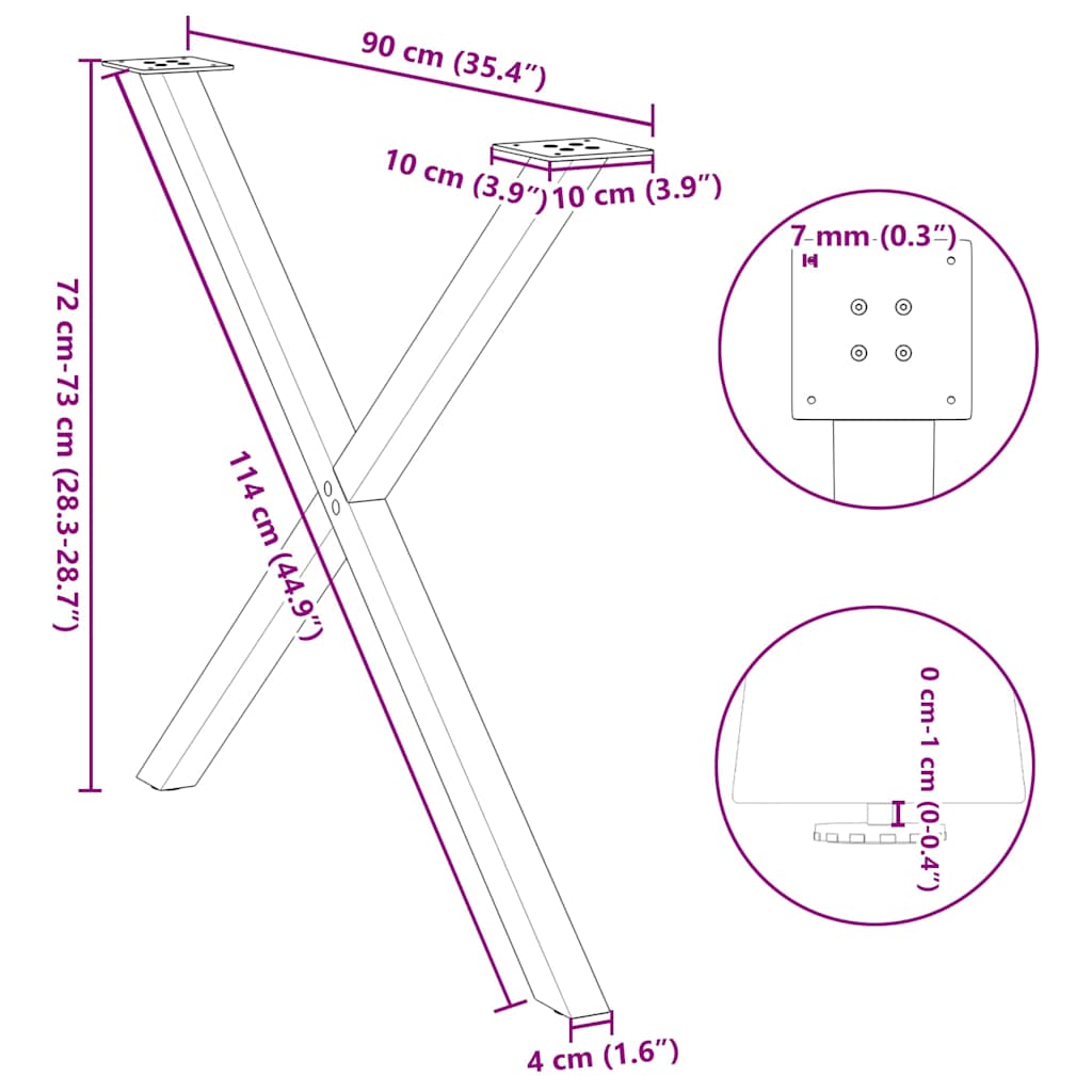vidaXL Dining Table Legs X-Shaped 2 pcs Natural Steel 90x(72-73) cm Steel