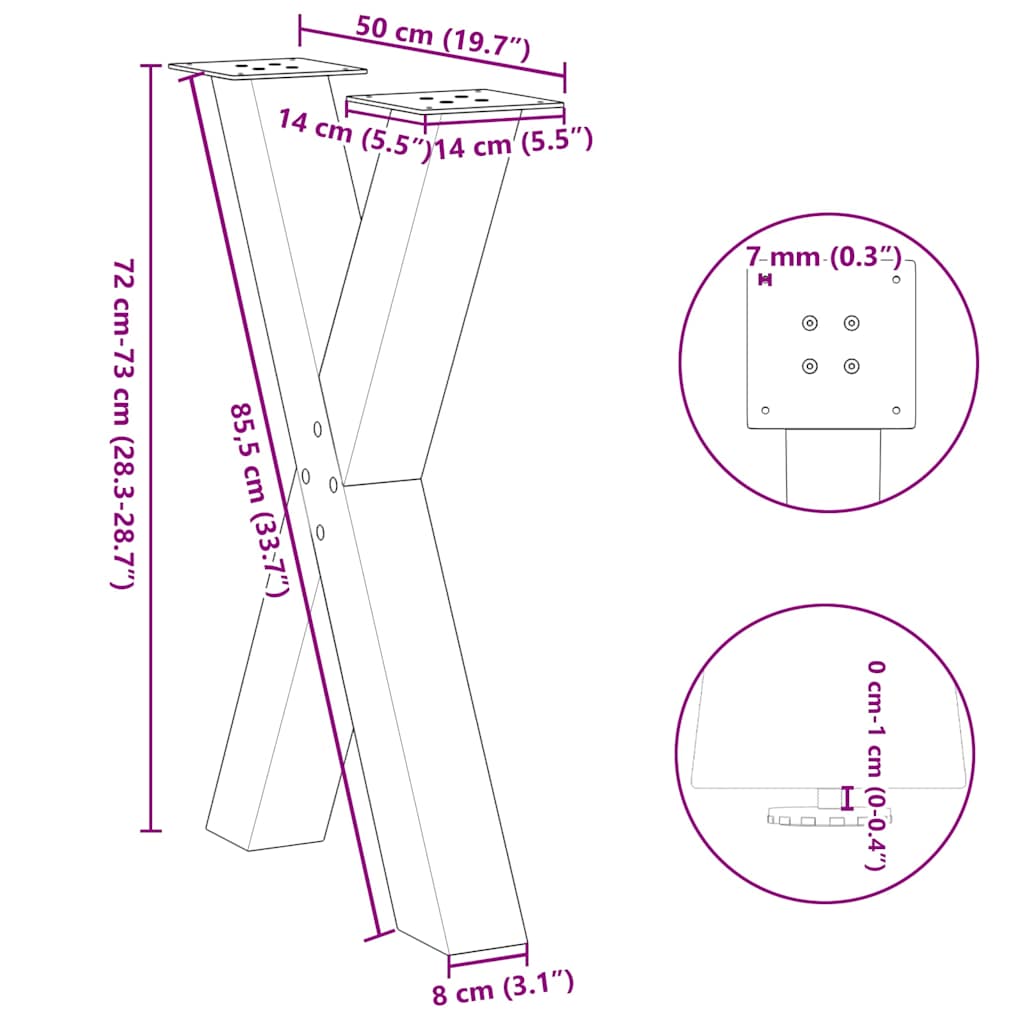 vidaXL Dining Table Legs X-Shaped 2 pcs White 50x(72-73) cm Steel