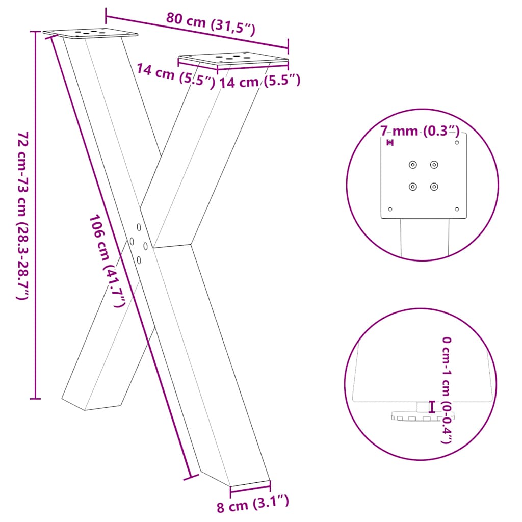 vidaXL Dining Table Legs X-Shaped 3 pcs Black 80x(72-73) cm Steel
