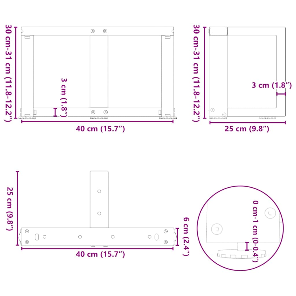 vidaXL Coffee Table Legs T-Shaped 2 pcs White 40x25x(30-31) cm Steel