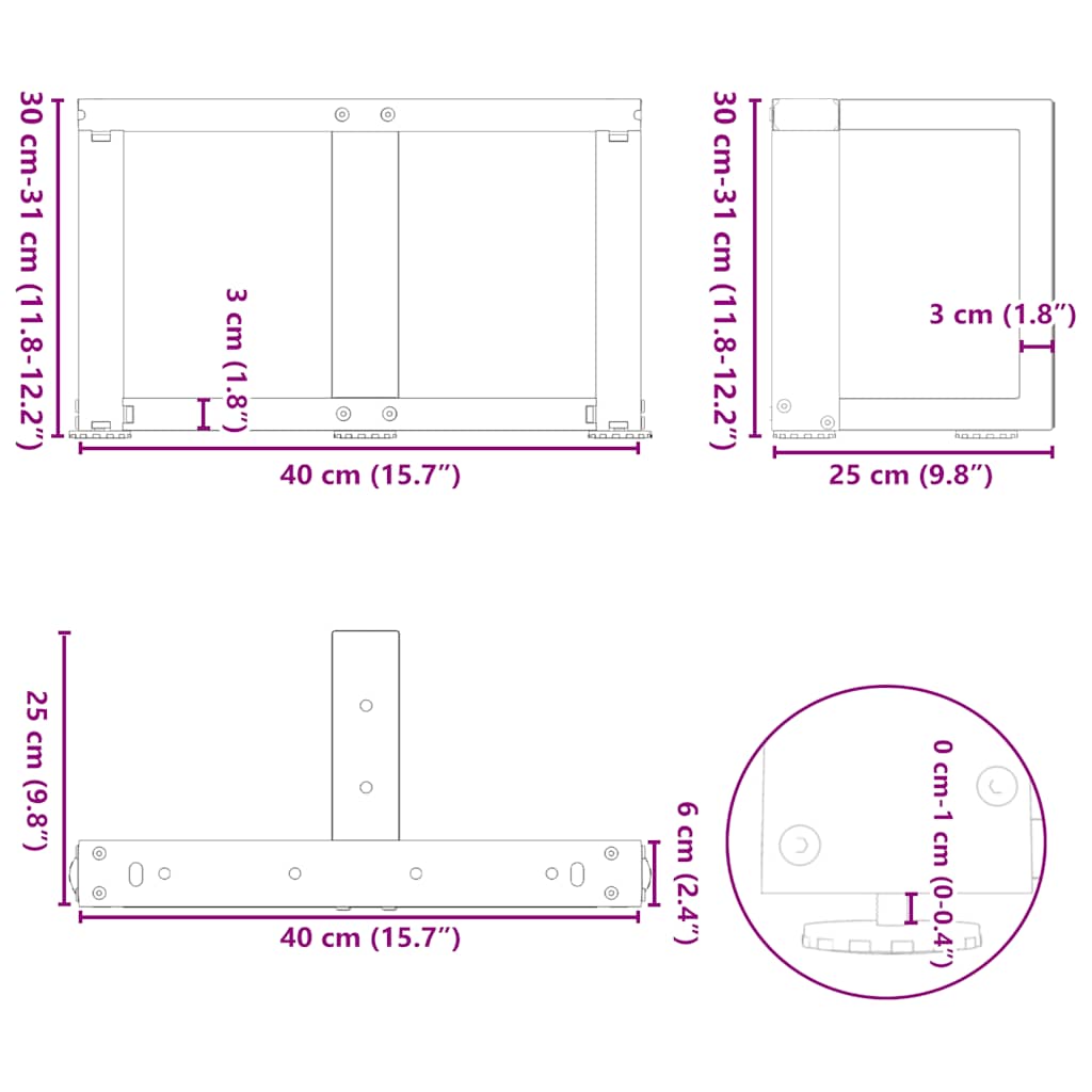 vidaXL Coffee Table Legs T-Shaped 2 pcs Anthracite 40x25x(30-31) cm Steel