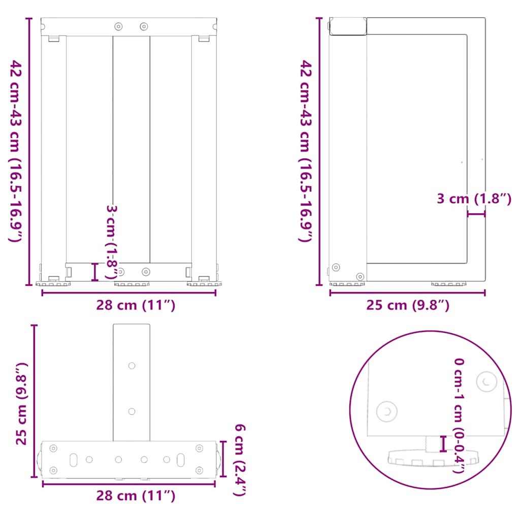 vidaXL Coffee Table Legs T-Shaped 2 pcs Anthracite 28x25x(42-43) cm Steel