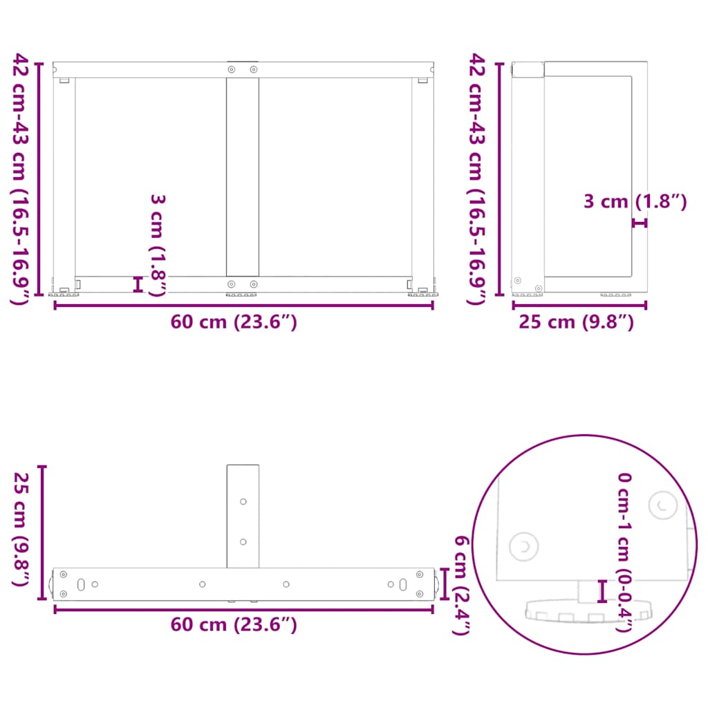 vidaXL Coffee Table Legs T-Shaped 2 pcs Anthracite 60x25x(42-43) cm Steel