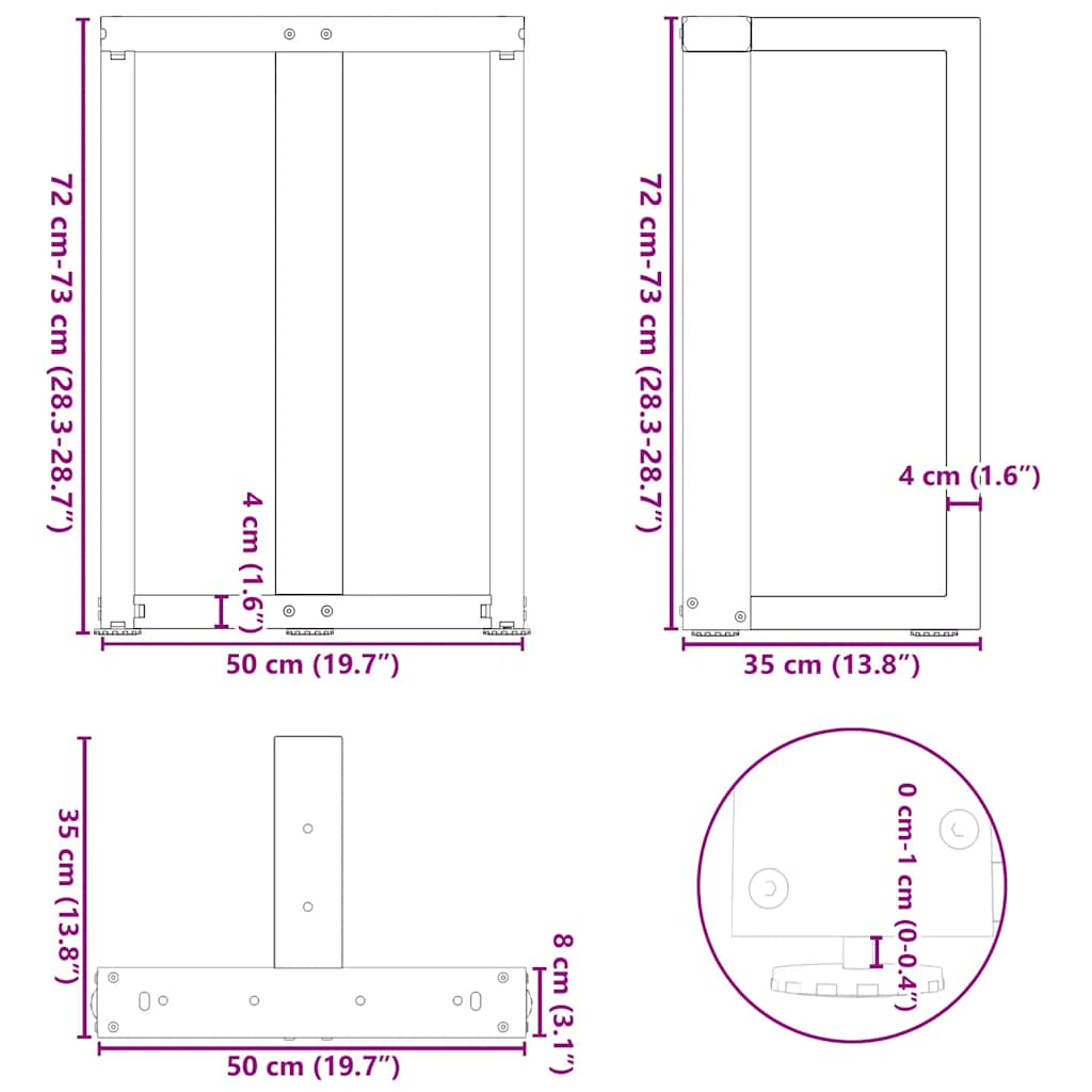 vidaXL Dining Table Legs T-Shaped 2 pcs Black 50x35x(72-73) cm Steel