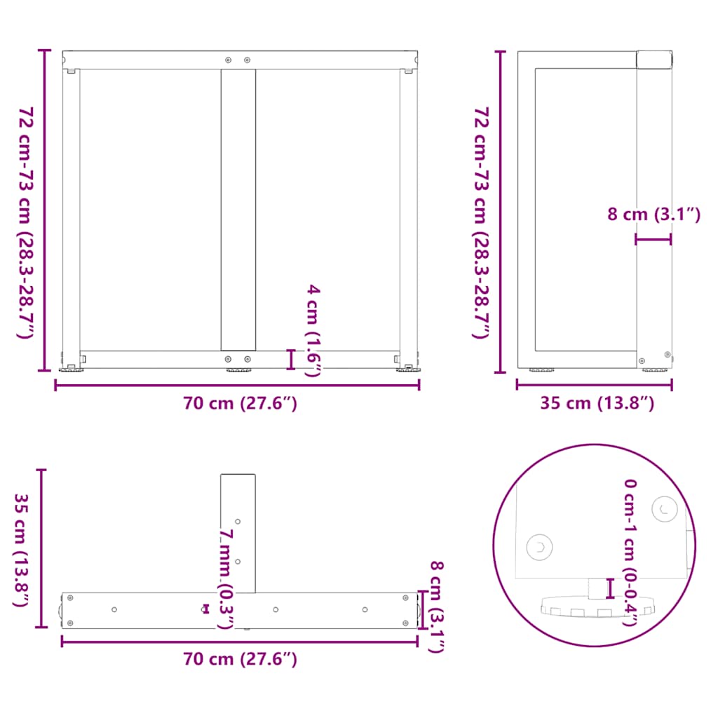 vidaXL Dining Table Legs T-Shaped 2 pcs Black 70x35x(72-73) cm Steel