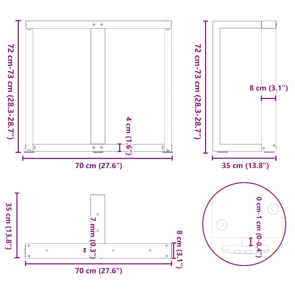 vidaXL Dining Table Legs T-Shaped 2 pcs White 70x35x(72-73) cm Steel