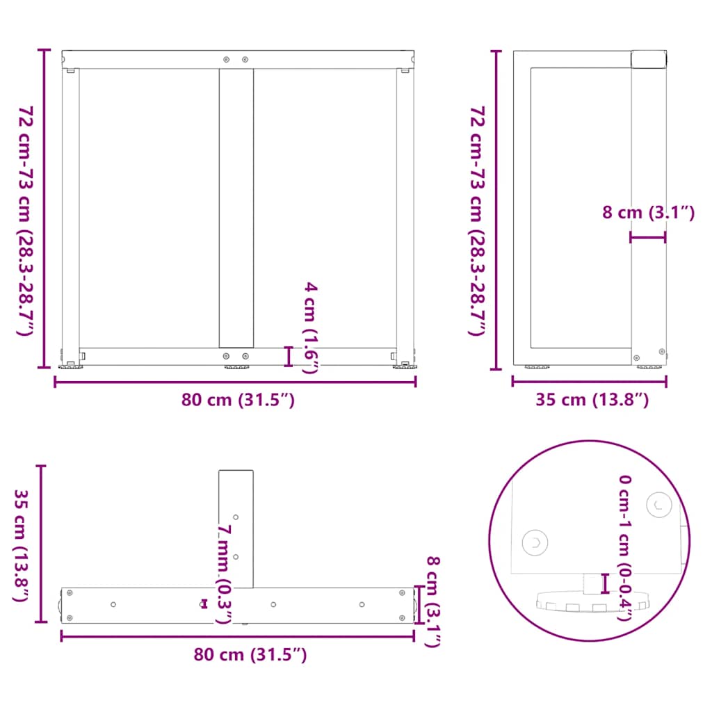 vidaXL Dining Table Legs T-Shaped 2 pcs Black 80x35x(72-73) cm Steel