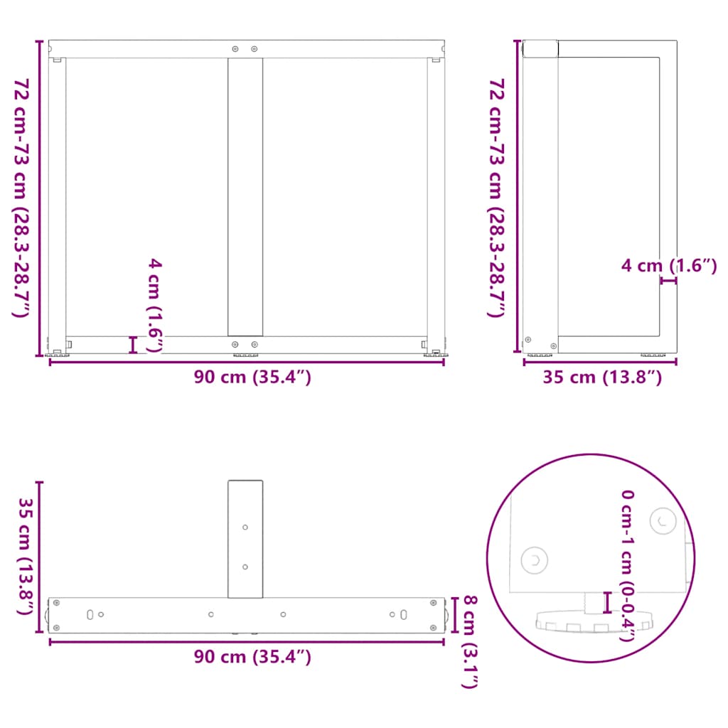 vidaXL Dining Table Legs T-Shaped 2 pcs Black 90x35x(72-73) cm Steel