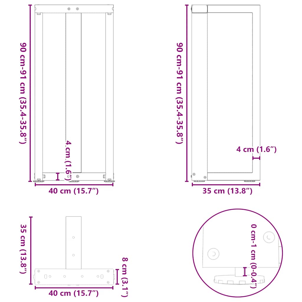 vidaXL Bar Table Legs T-Shaped 2 pcs Anthracite 40x35x(90-91) cm Steel