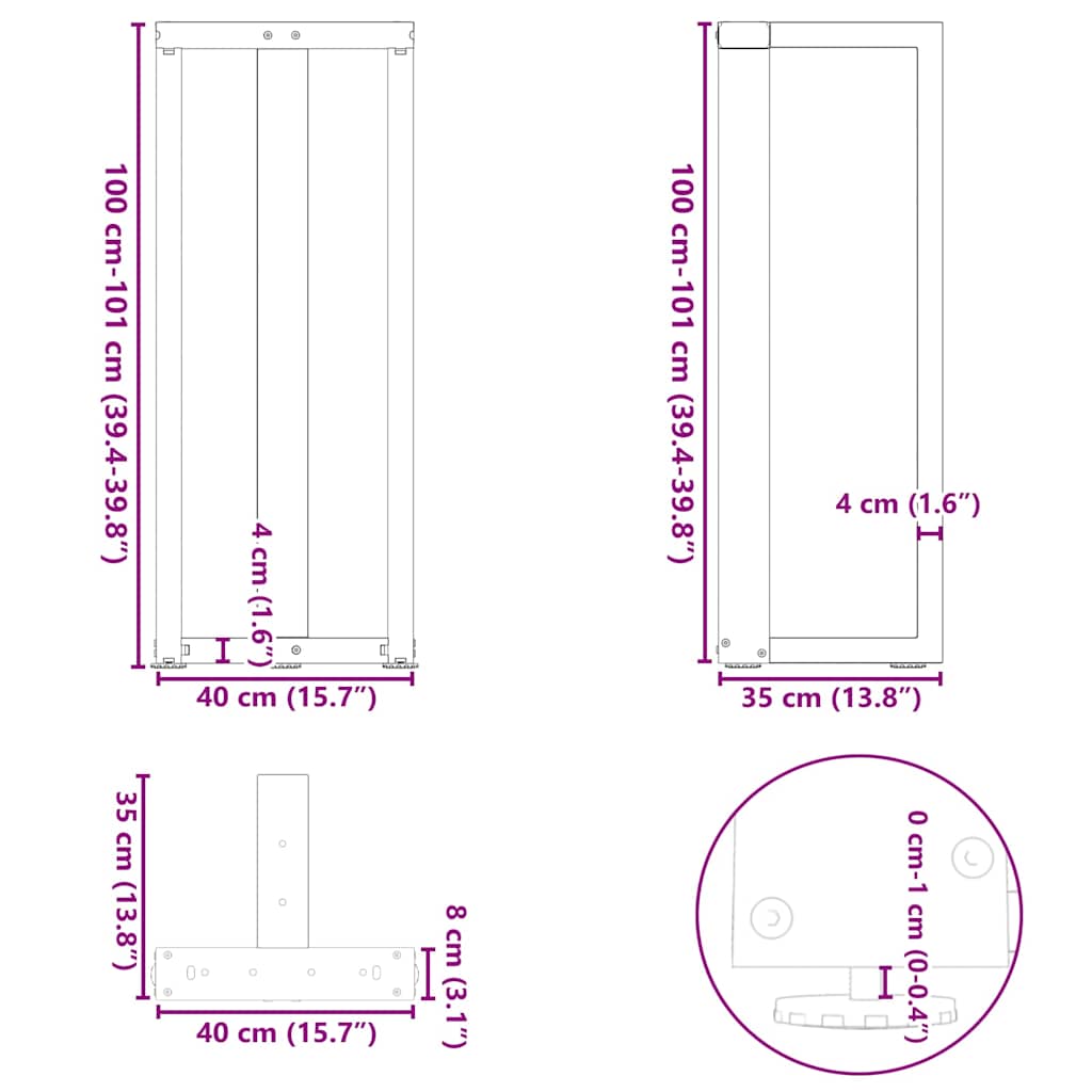 vidaXL Bar Table Legs T-Shaped 2 pcs Anthracite 40x35x(100-101) cm Steel