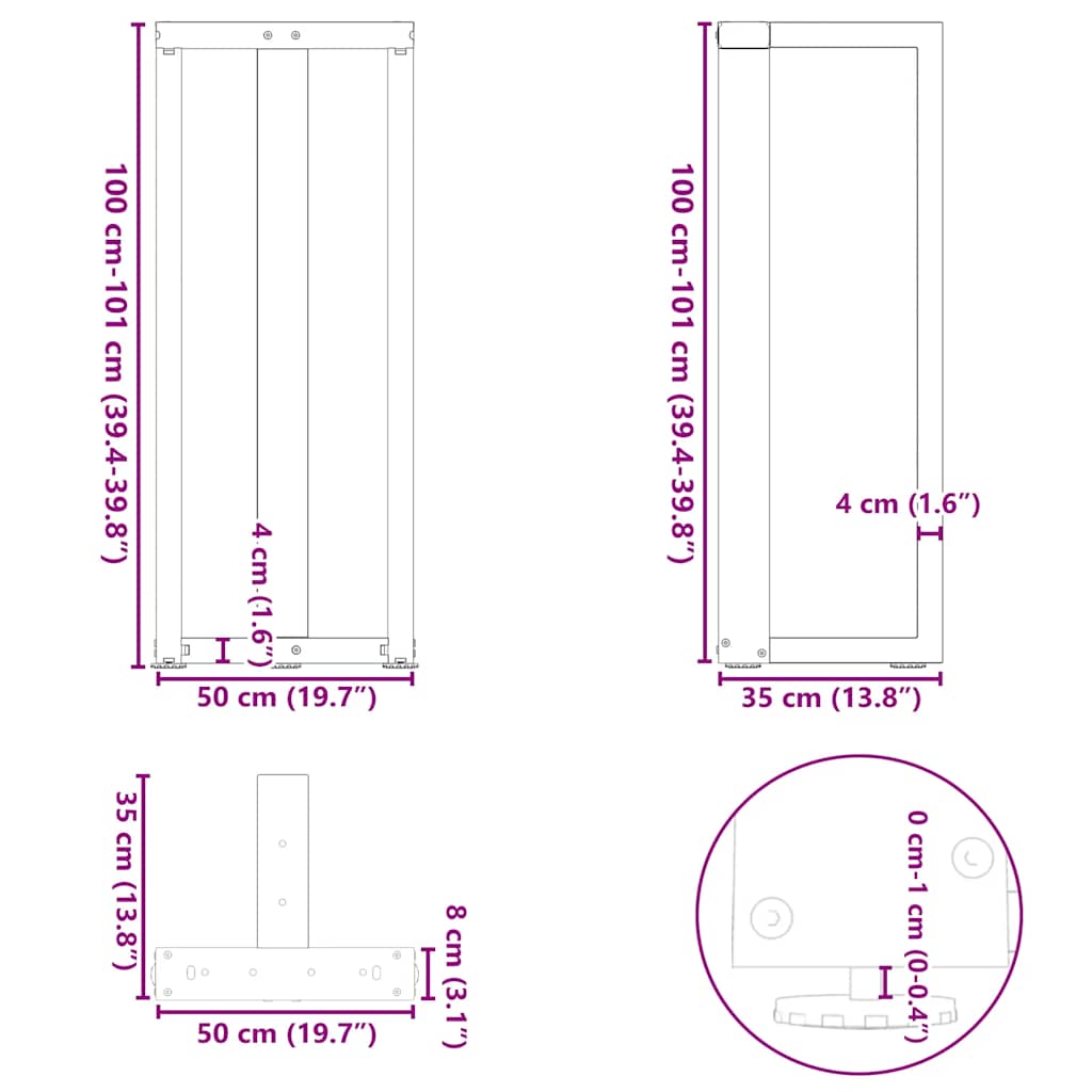 vidaXL Bar Table Legs T-Shaped 2 pcs Anthracite 50x35x(100-101) cm Steel