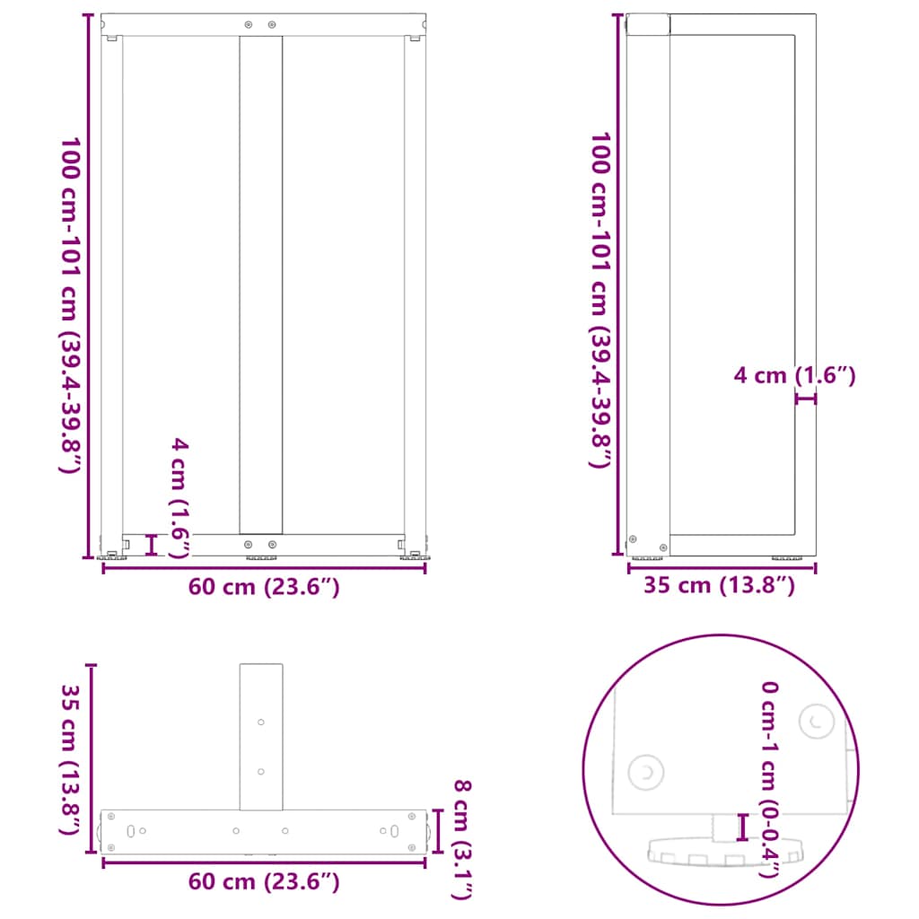 vidaXL Bar Table Legs T-Shaped 2 pcs Anthracite 60x35x(100-101) cm Steel