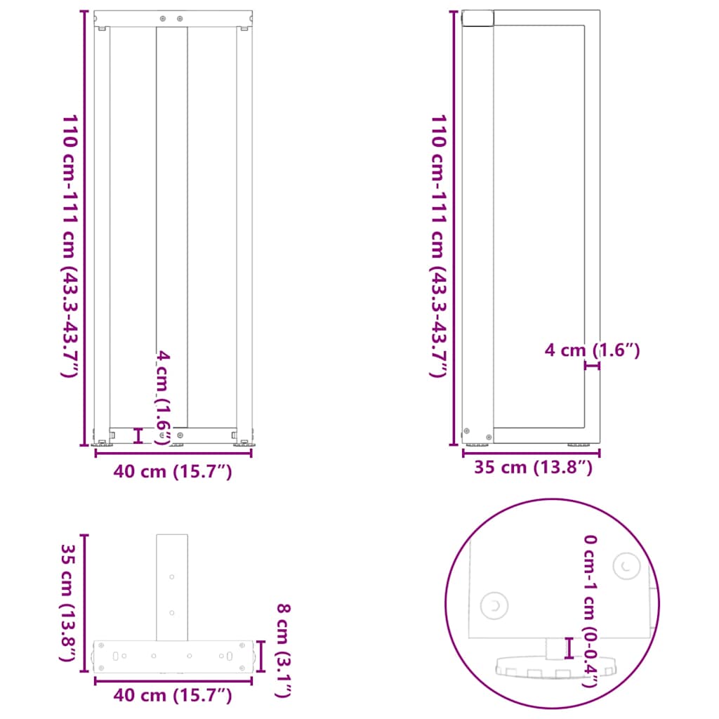 vidaXL Bar Table Legs T-Shaped 2 pcs Anthracite 40x35x(110-111) cm