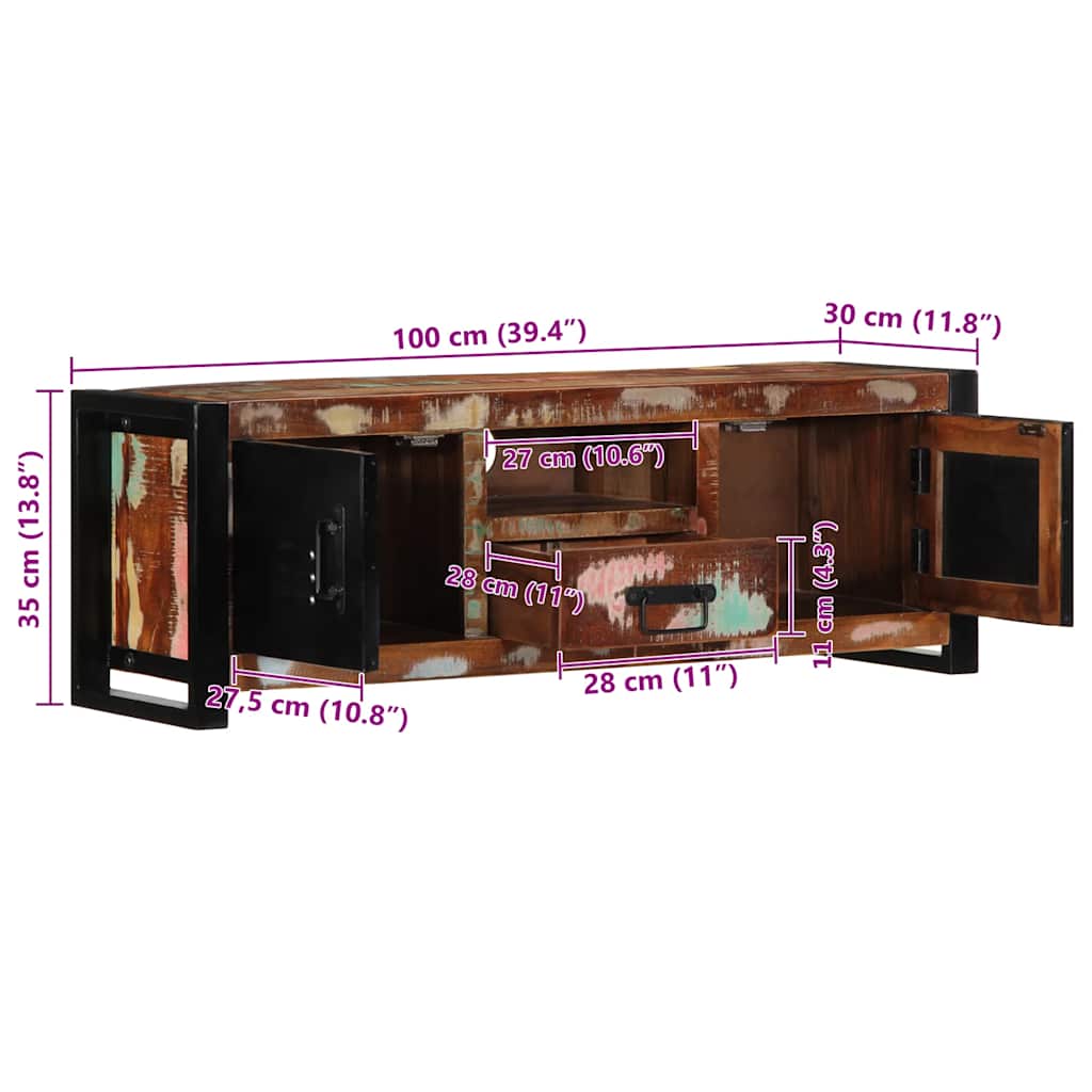 vidaXL TV Cabinet 100x30x35 cm Solid Wood Reclaimed