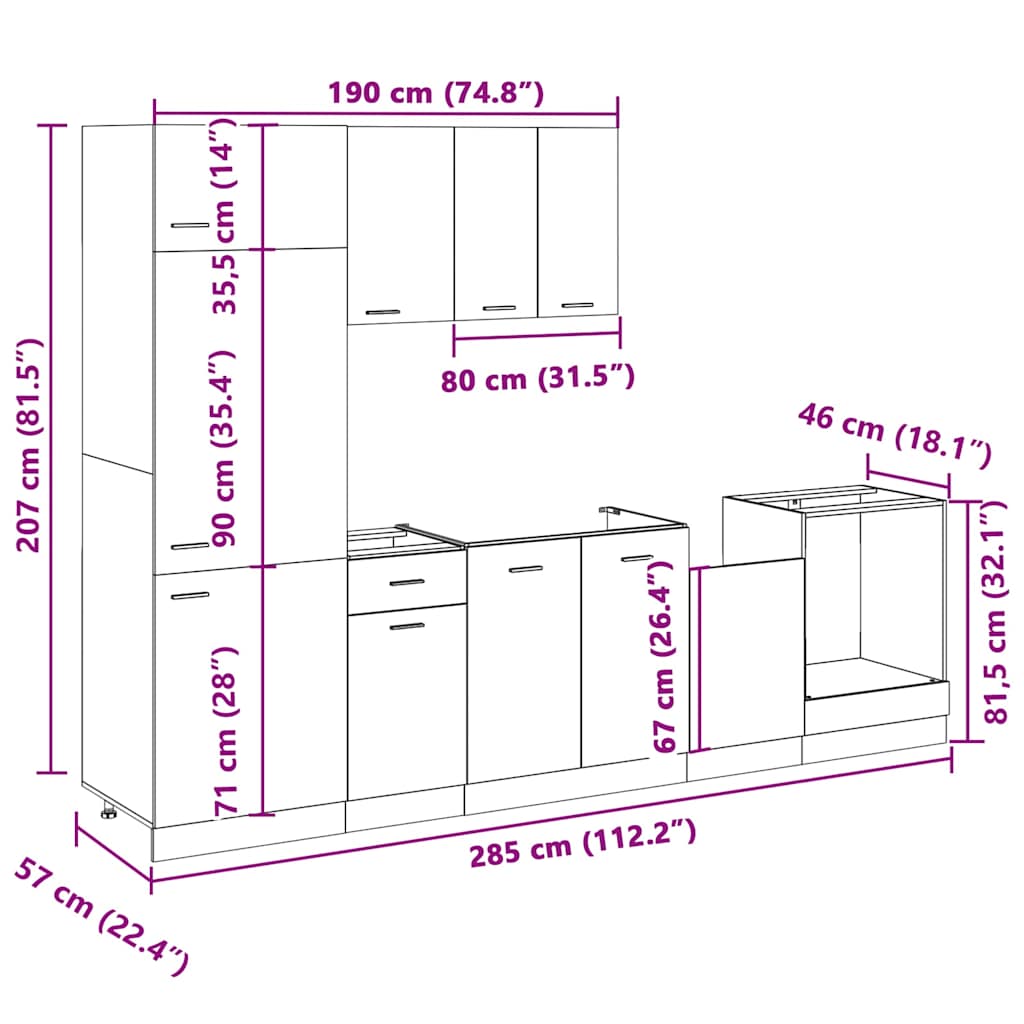 vidaXL 7 Piece Kitchen Cabinet Set Lyon Sonoma Oak Engineered Wood