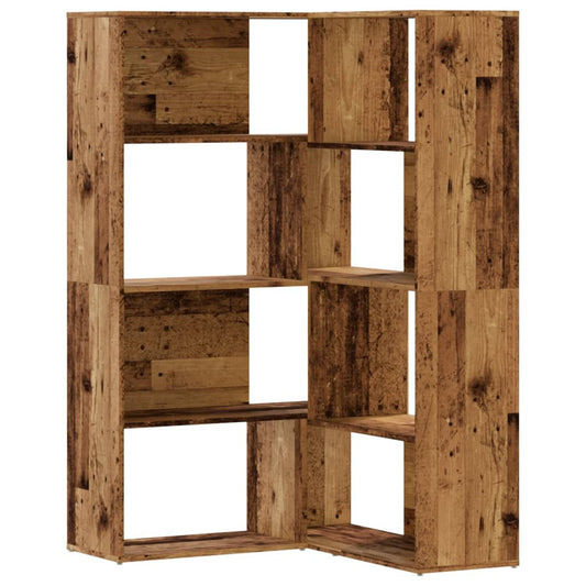 vidaXL Corner Bookcase 4-Tier Old Wood 85x85x140 cm Engineered Wood