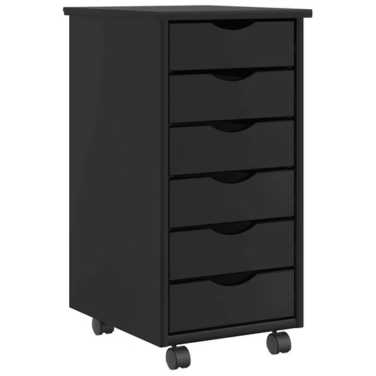 vidaXL Rolling Cabinet with Drawers "MOSS" Black Solid Wood Pine