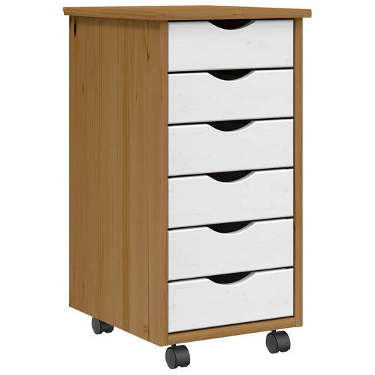 vidaXL Rolling Cabinet with Drawers "MOSS" Honey Brown Solid Wood Pine