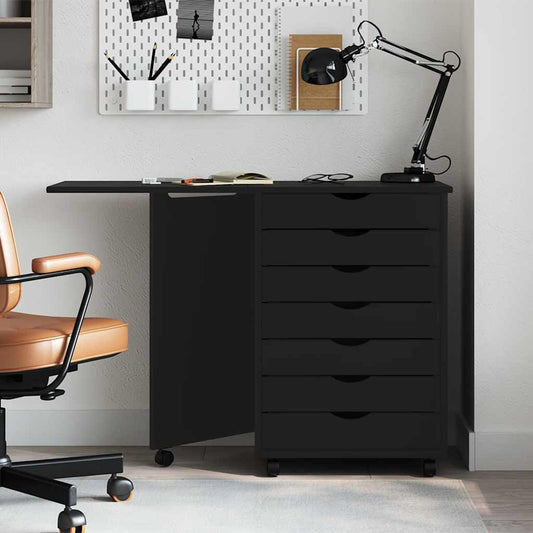 vidaXL Rolling Cabinet with Desk "MOSS" Black Solid Wood Pine