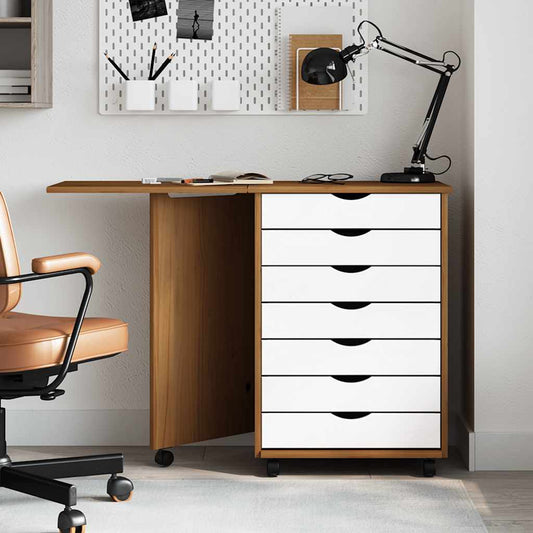 vidaXL Rolling Cabinet with Desk "MOSS" Honey Brown Solid Wood Pine