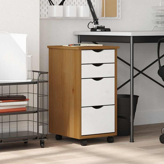 vidaXL Rolling Cabinet with Drawers "MOSS" Honey Brown Solid Wood Pine
