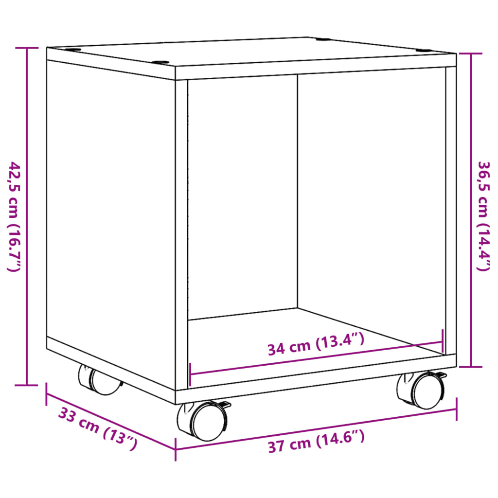 vidaXL Rolling Cabinet Sonoma Oak 37x33x42.5 cm Engineered Wood