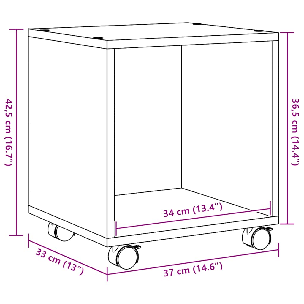 vidaXL Rolling Cabinet Artisian Oak 37x33x42.5 cm Engineered Wood