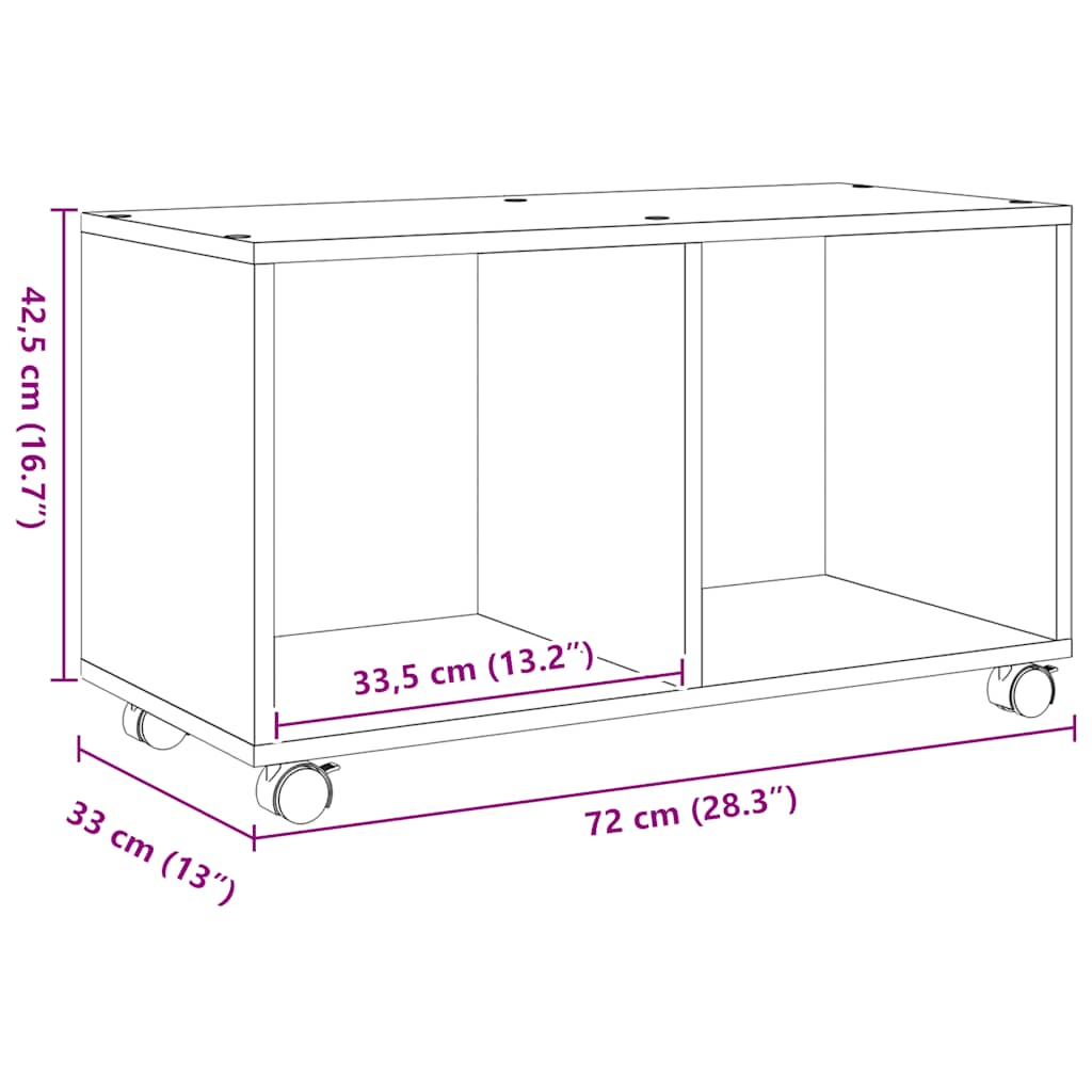 vidaXL Rolling Cabinet Artisian Oak 72x33x42,5 cm Engineered Wood
