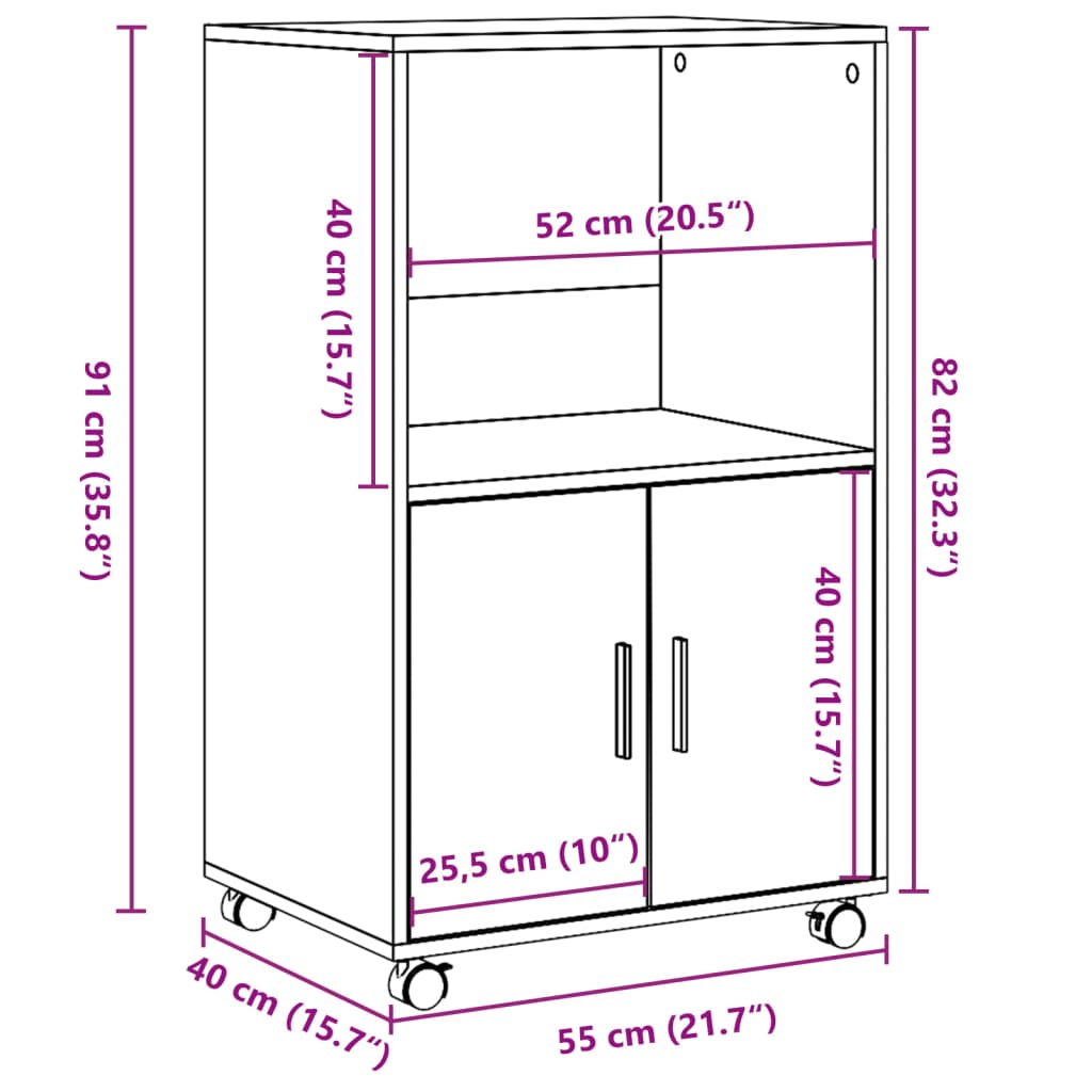 vidaXL Rolling Cabinet Brown Oak 55x40x91 cm Engineered Wood