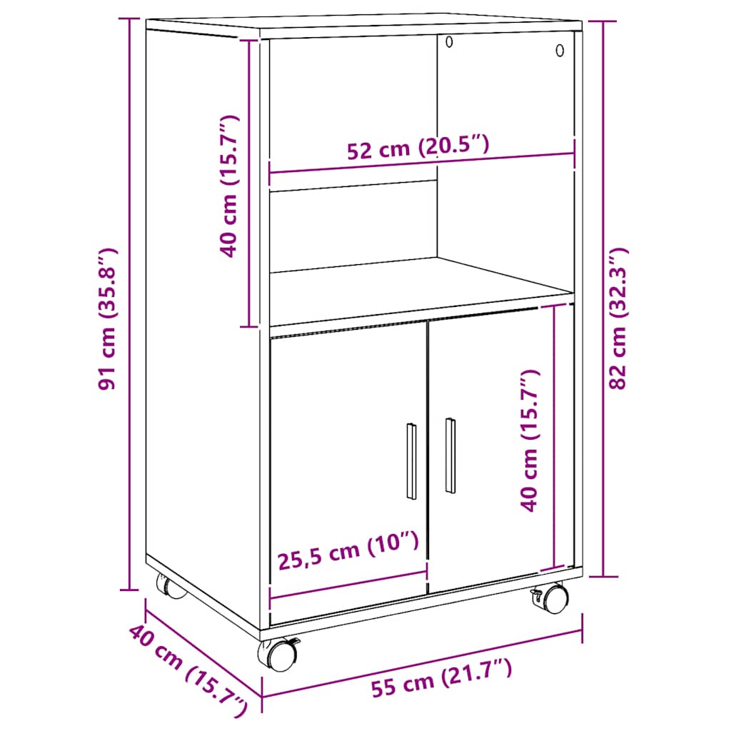 vidaXL Rolling Cabinet Artisian Oak 55x40x91 cm Engineered Wood