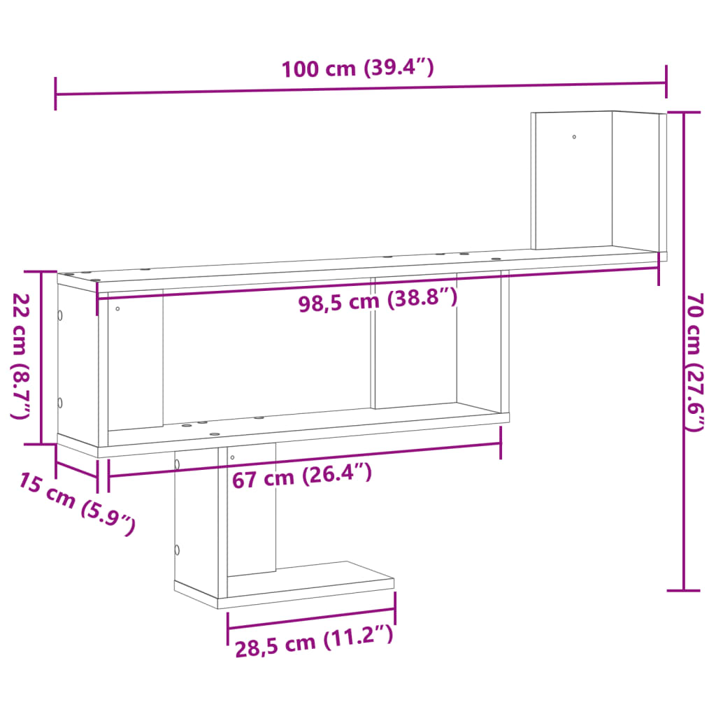vidaXL Wall Shelf Artisian Oak 100x15x70 cm Engineered Wood