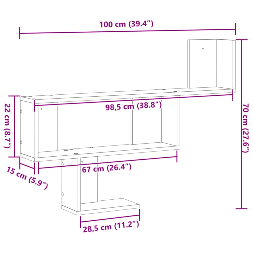 vidaXL Wall Shelf Artisian Oak 100x15x70 cm Engineered Wood