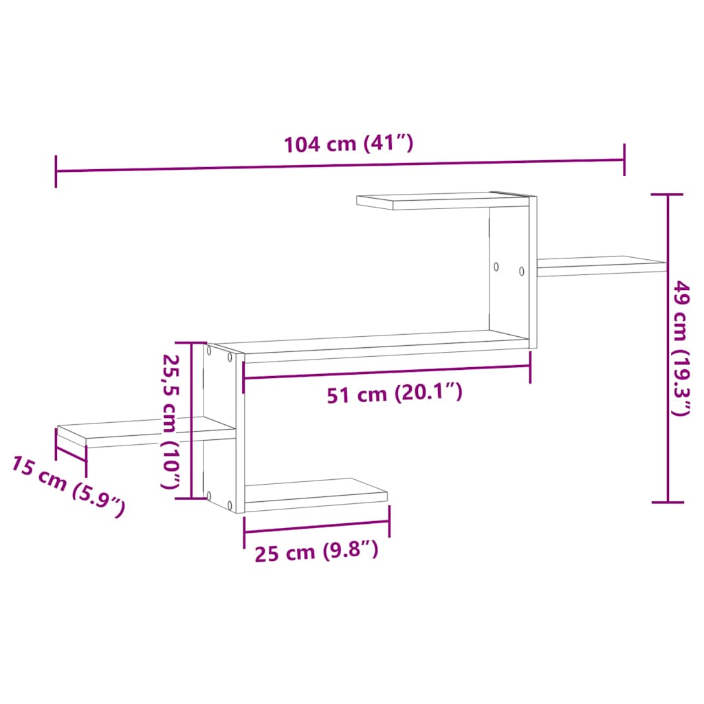 vidaXL Wall Shelf Sonoma Oak 104x15x49 cm Engineered Wood