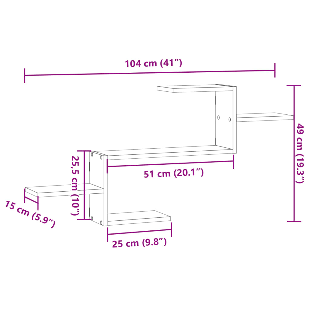 vidaXL Wall Shelf Smoked Oak 104x15x49 cm Engineered Wood