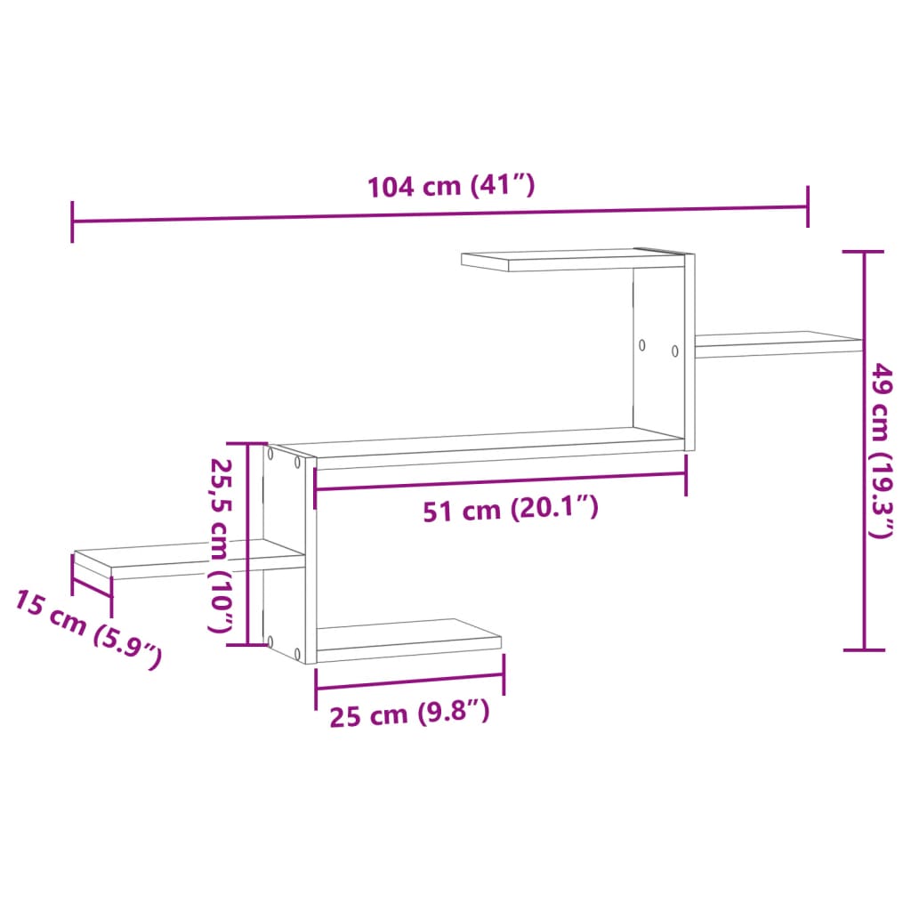 vidaXL Wall Shelf Grey Sonoma 104x15x49 cm Engineered Wood