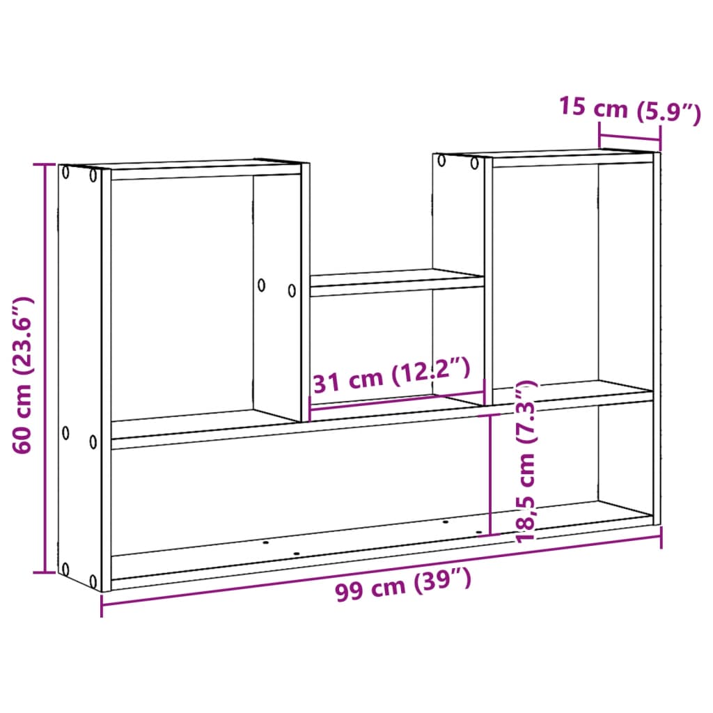 vidaXL Wall Shelf Smoked Oak 99x15x60 cm Engineered Wood