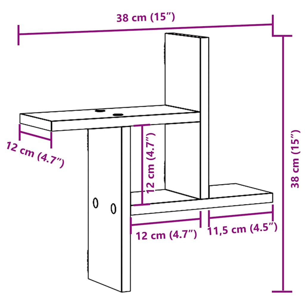 vidaXL Wall Shelves 2 pcs Brown Oak 38x12x38 cm Engineered Wood