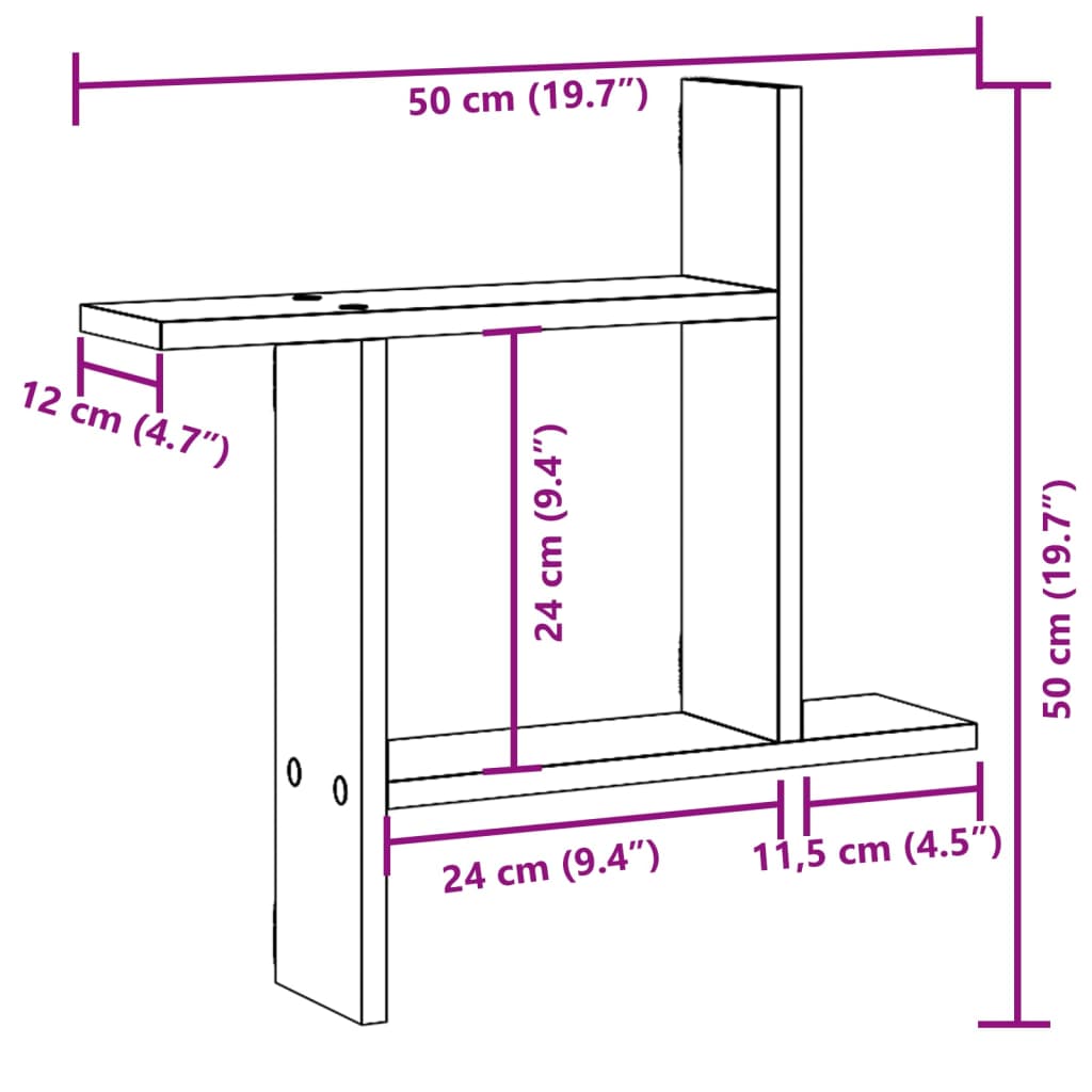 vidaXL Wall Shelves 2 pcs Sonoma Oak 50x12x50 cm Engineered Wood