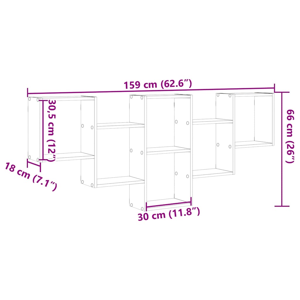 vidaXL Wall Shelf Old Wood 159x18x66 cm Engineered Wood