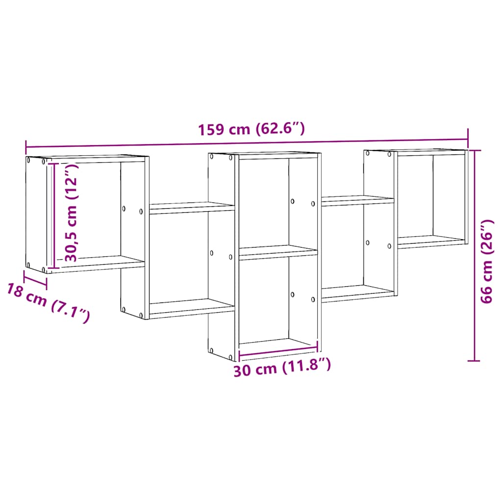 vidaXL Wall Shelf Artisian Oak 159x18x66 cm Engineered Wood