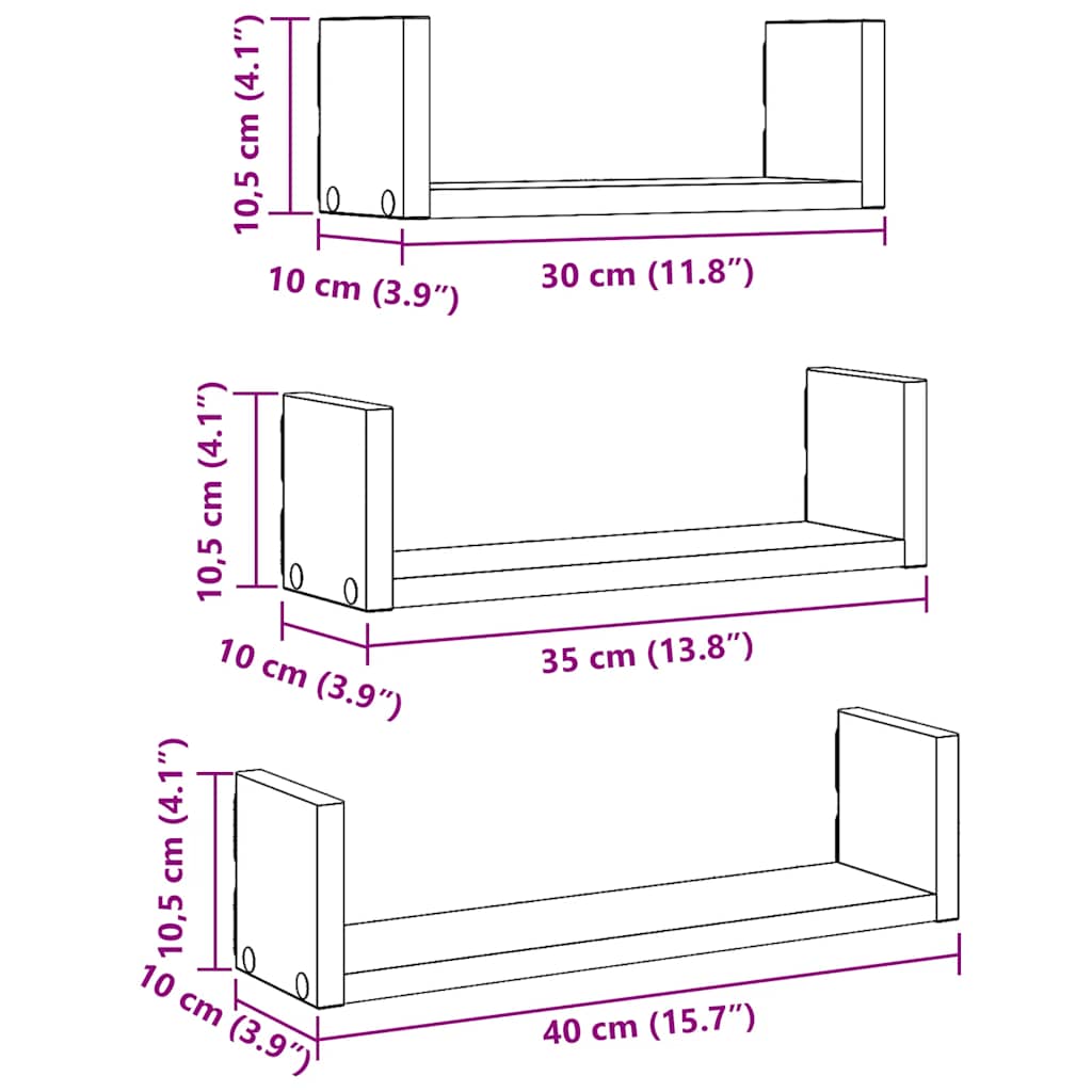 vidaXL Wall Shelf 3 pcs Artisian Oak Engineered Wood