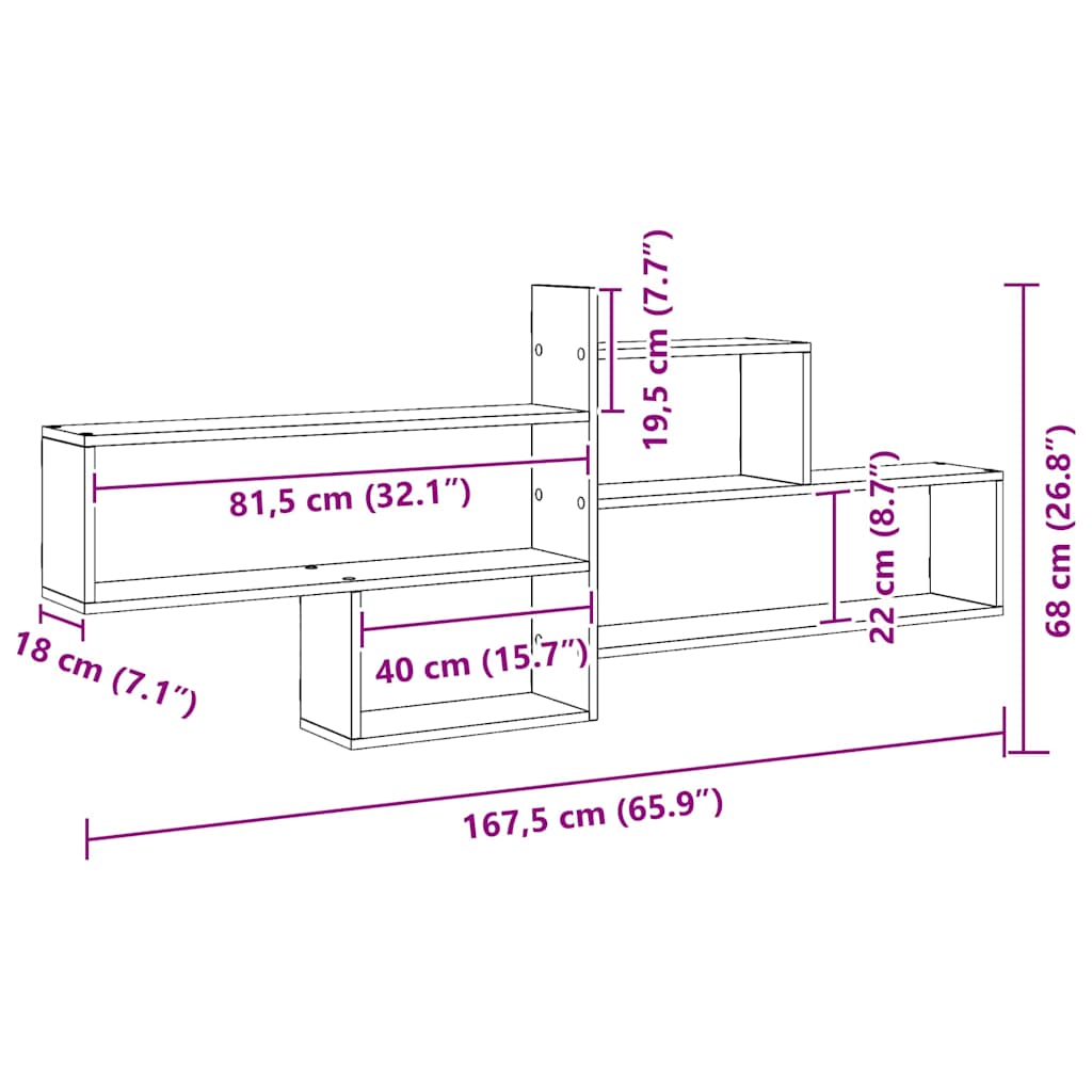 vidaXL Wall Shelf Artisian Oak 167,5x18x68 cm Engineered Wood