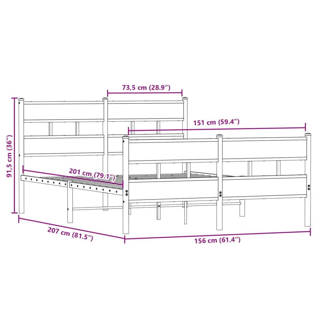 vidaXL Metal Bed Frame without Mattress Smoked Oak 150x200 cm King Size