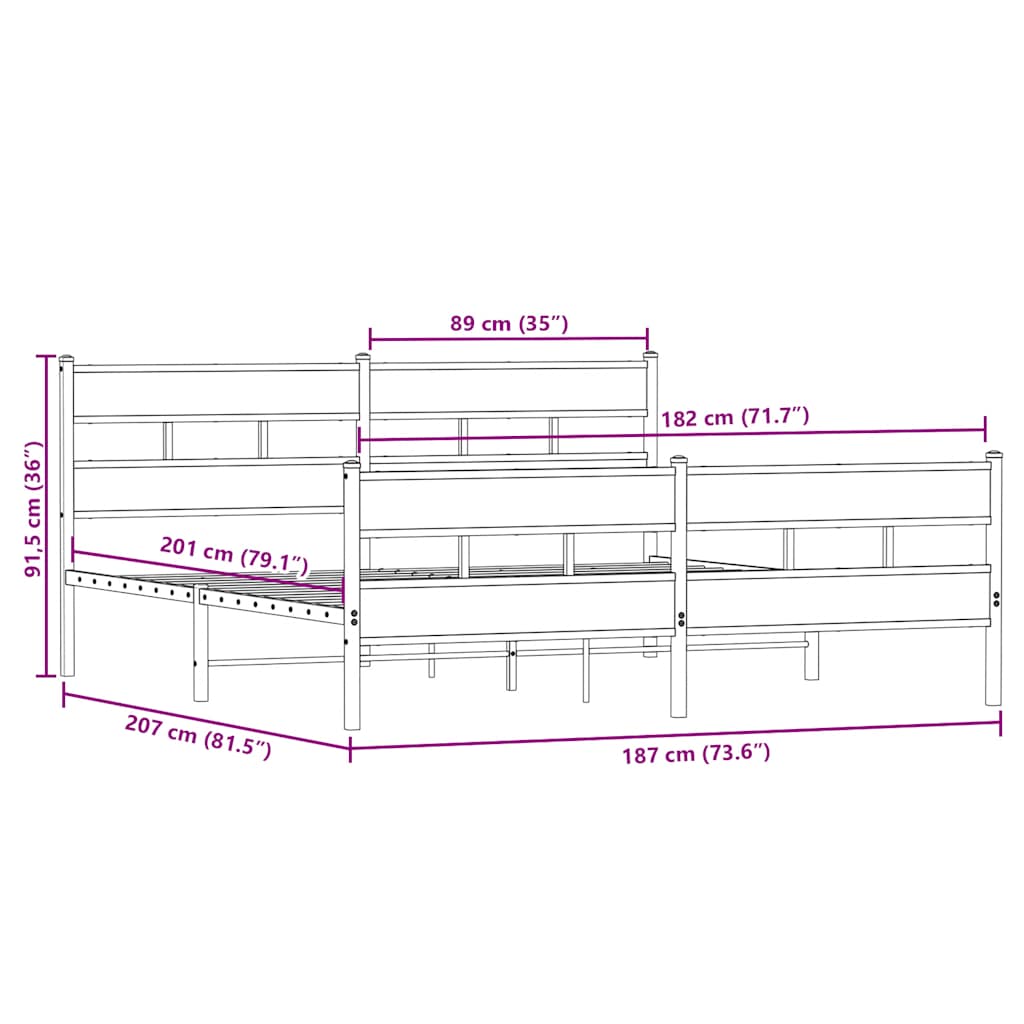 vidaXL Metal Bed Frame without Mattress Sonoma Oak 180x200 cm