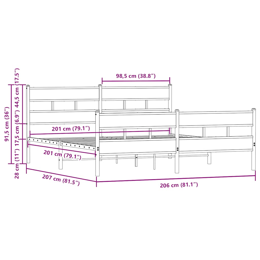 vidaXL Metal Bed Frame without Mattress Brown Oak 200x200 cm