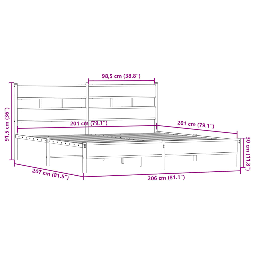 vidaXL Metal Bed Frame without Mattress Smoked Oak 200x200 cm
