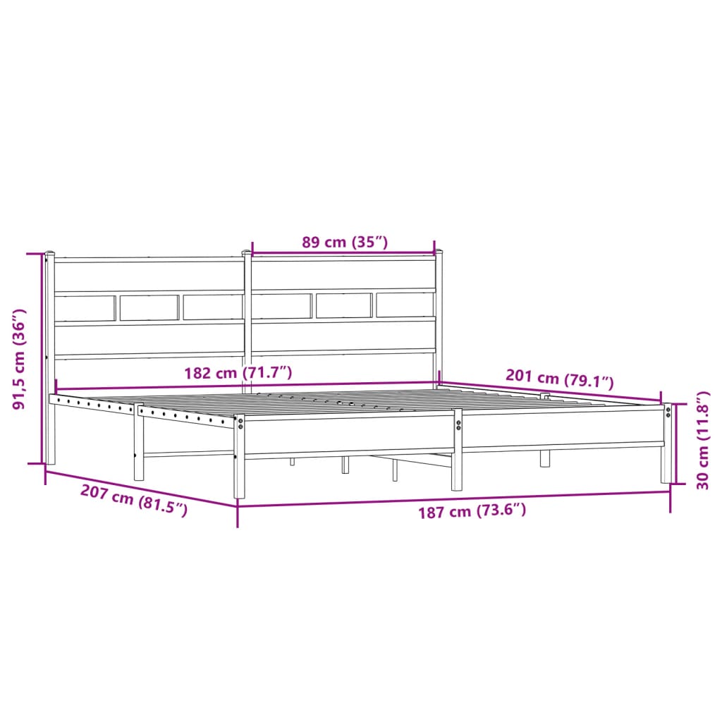 vidaXL Metal Bed Frame without Mattress Sonoma Oak 180x200 cm